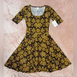 LuLaRoe | SM Nicole Paisley Black/Gold Floral Tapestry Midi Dress | NWT